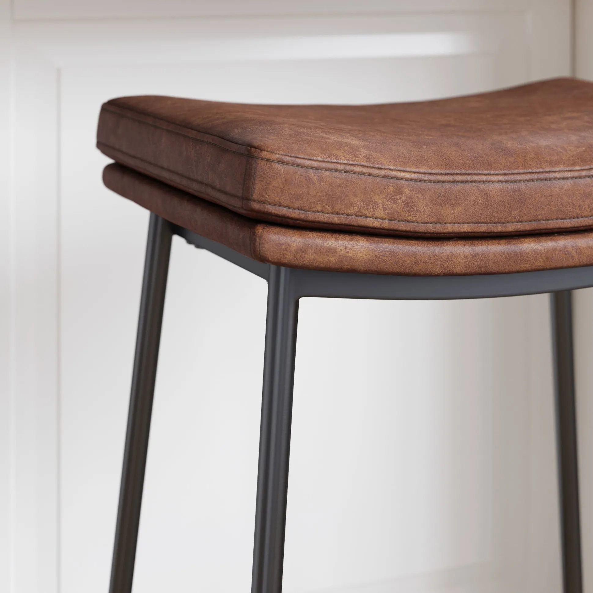 Faux Leather Counter Height Saddle Bar Stools (Set of 3)