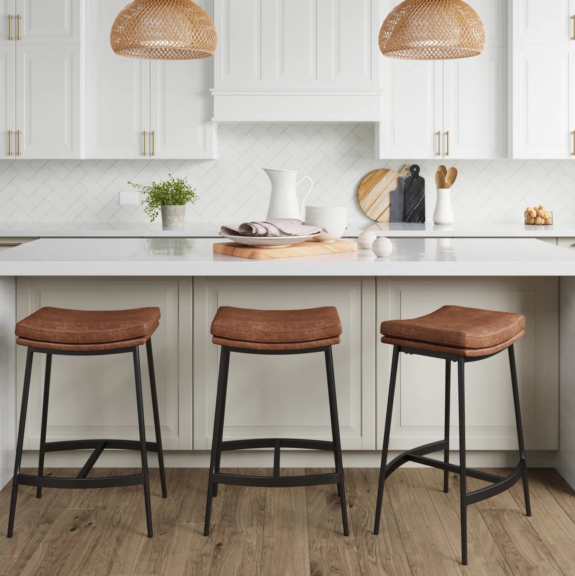 Faux Leather Counter Height Saddle Bar Stools (Set of 3)