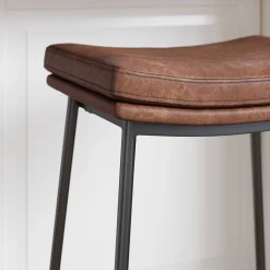 Faux Leather Counter Height Saddle Bar Stool