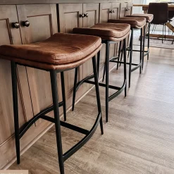 Faux Leather Counter Height Saddle Bar Stool