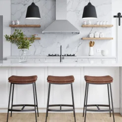 Faux Leather Counter Height Saddle Bar Stool