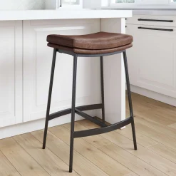 Faux Leather Counter Height Saddle Bar Stool