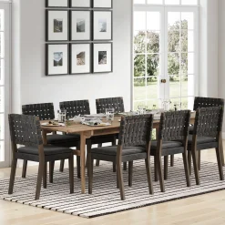 Faux Leather Dining Chairs Black (Set of 8)