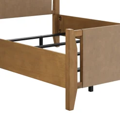 Faux Leather King Bed Frame with 2 Arched Nightstands Set Light Brown