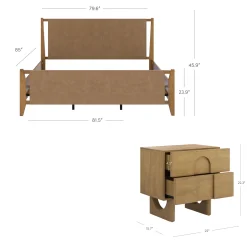 Faux Leather King Bed Frame with 2 Arched Nightstands Set Light Brown