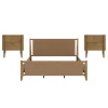 Faux Leather King Bedroom Set with 2 Nightstands Light Brown