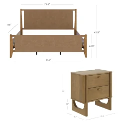 Faux Leather King Bedroom Set with 2 Nightstands Light Brown