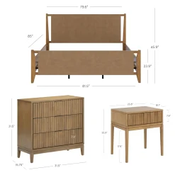 Faux Leather King Bedroom Set with 2 Fluted Dressers & 2 Nightstands Light Brown