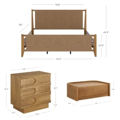 Faux Leather King Bedroom Set with 2 Dressers & 2 Nightstands Light Brown