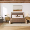 Faux Leather Queen Bed Frame with 2 Arched Nightstands Set Light Brown