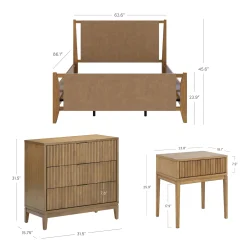Faux Leather Queen Bedroom Set with 1 Fluted Dresser & 2 Nightstands Light Brown
