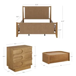 Faux Leather Queen Bedroom Set with 2 Dressers & 2 Nightstands Light Brown