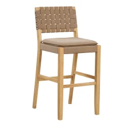 Faux Leather Woven Bar Stool Brown