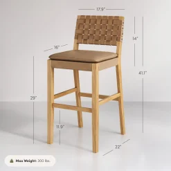 Faux Leather Woven Bar Stool Brown