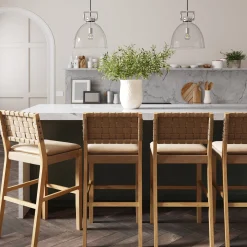 Faux Leather Woven Bar Stool Brown