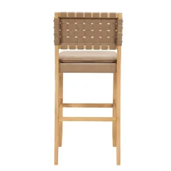 Faux Leather Woven Bar Stool Brown