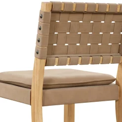 Faux Leather Woven Bar Stool Brown