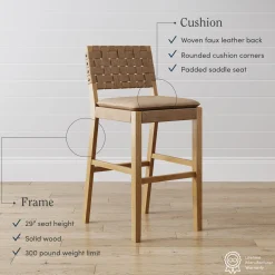 Faux Leather Woven Bar Stool Brown