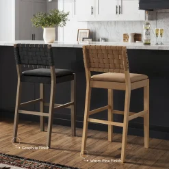 Faux Leather Woven Bar Stool Black