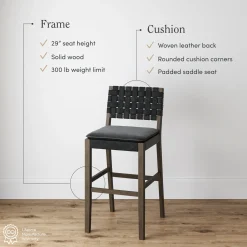Faux Leather Woven Bar Stool Black