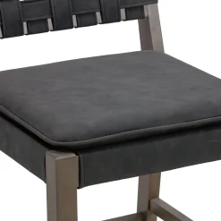 Faux Leather Woven Bar Stool Black