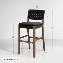 Faux Leather Woven Bar Stool Black