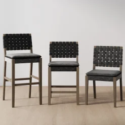 Faux Leather Woven Bar Stools Black (Set of 4)