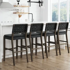 Faux Leather Woven Bar Stools Black (Set of 4)