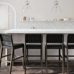 Faux Leather Woven Bar Stools Black (Set of 4)
