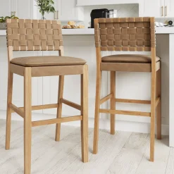 Faux Leather Woven Bar Stools Brown (Set of 2)