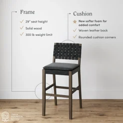 Faux Leather Woven Bar Stools Black (Set of 3)