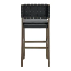 Faux Leather Woven Bar Stools Black (Set of 2)