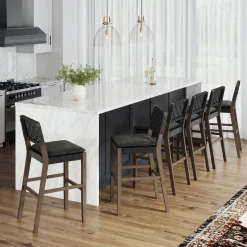 Faux Leather Woven Bar Stools Black (Set of 6)