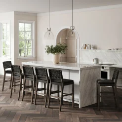 Faux Leather Woven Bar Stools Black (Set of 6)