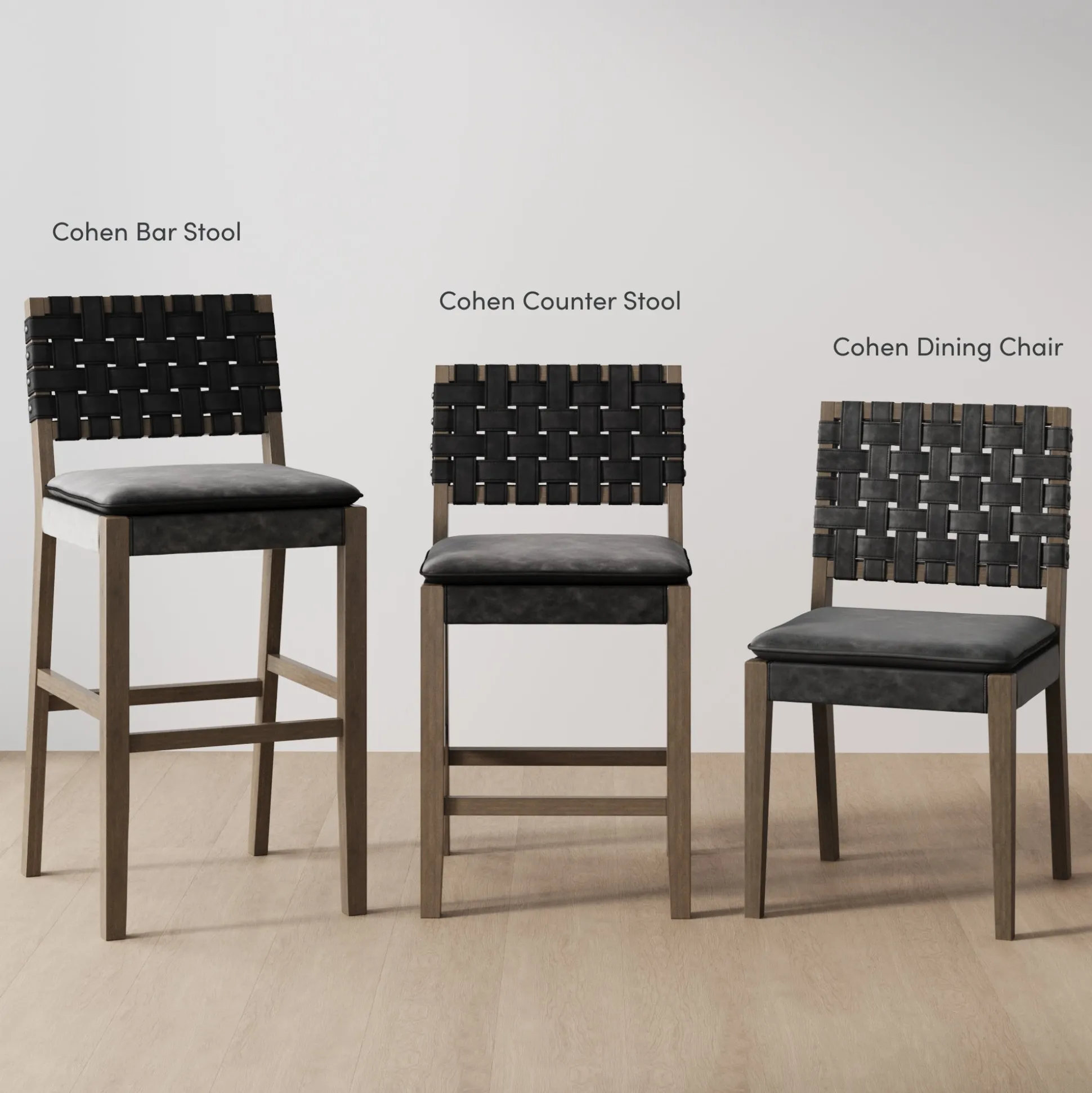 Faux Leather Woven Counter Height Bar Stools Black (Set of 4)