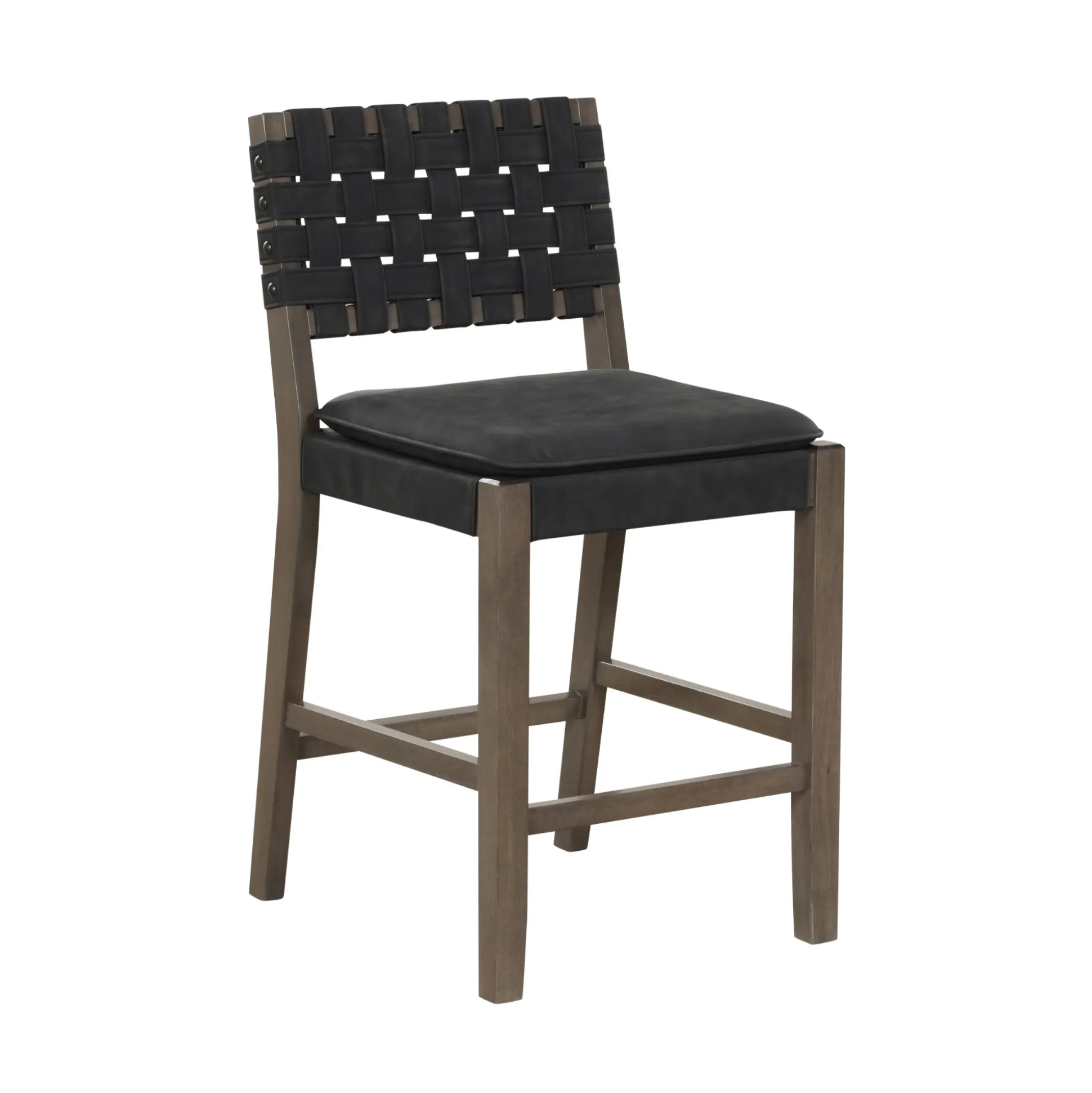 Faux Leather Woven Counter Height Bar Stools Black (Set of 4)