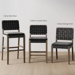 Faux Leather Woven Counter Height Bar Stools Black (Set of 3)
