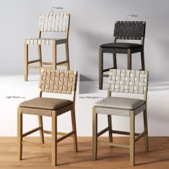 Faux Leather Woven Counter Height Bar Stools Black (Set of 3)