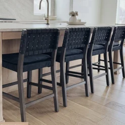 Faux Leather Woven Counter Height Bar Stools Black (Set of 3)