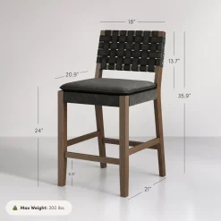 Faux Leather Woven Counter Height Bar Stools Black (Set of 3)
