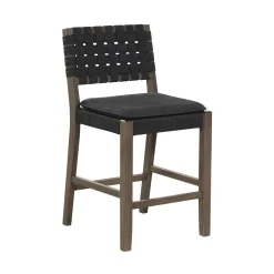 Faux Leather Woven Counter Height Bar Stools Black (Set of 3)