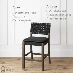 Faux Leather Woven Counter Height Bar Stools Black (Set of 3)