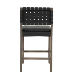 Faux Leather Woven Counter Height Bar Stools Black (Set of 3)