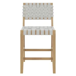 Faux Leather Woven Counter Height Bar Stools Off White (Set of 3)