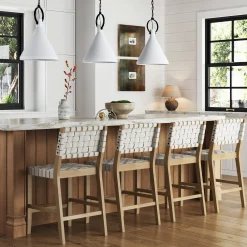 Faux Leather Woven Counter Height Bar Stools Off White (Set of 4)