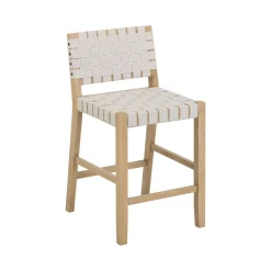 Faux Leather Woven Counter Height Bar Stools Off White (Set of 4)