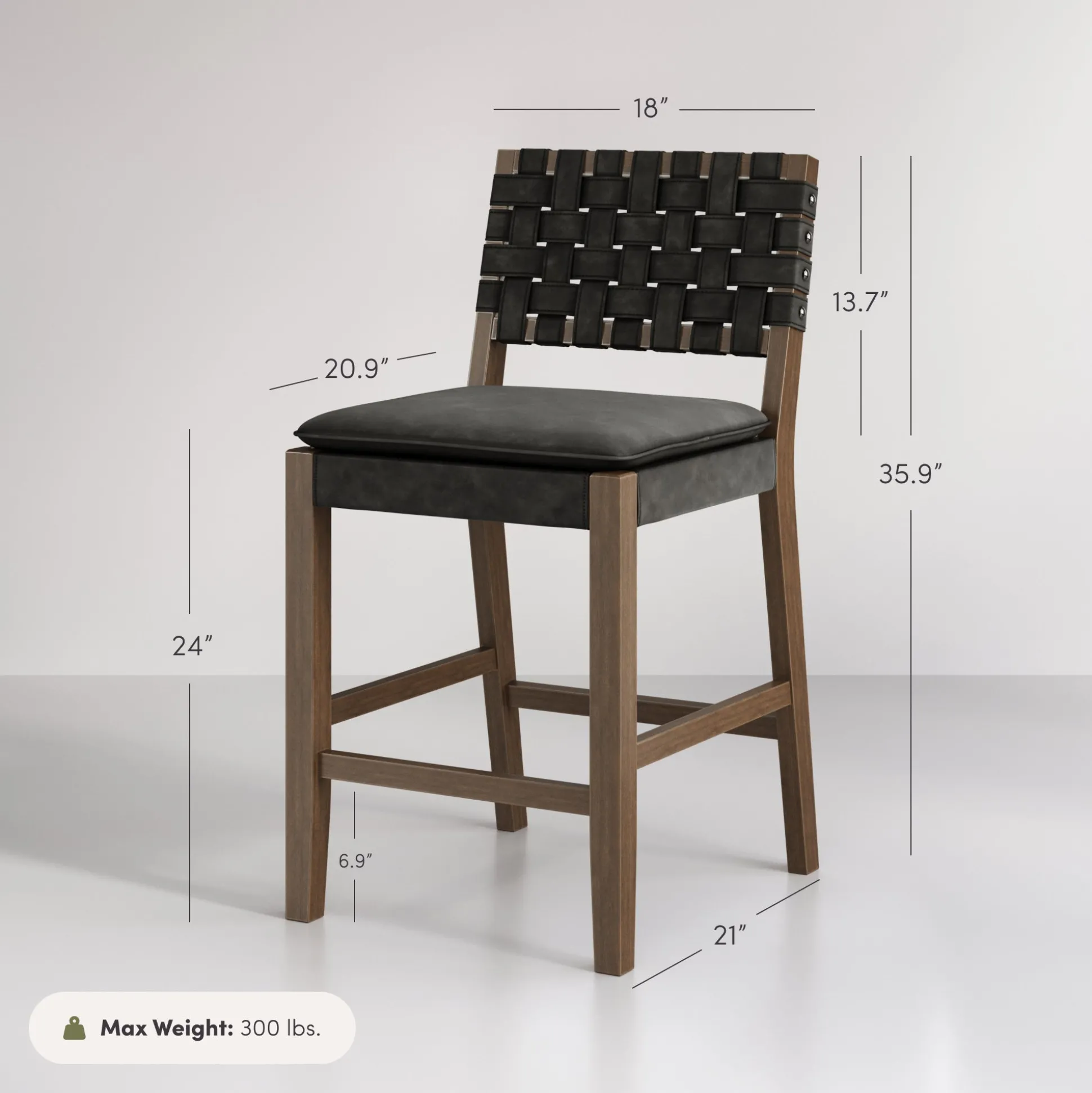 Faux Leather Woven Counter Height Bar Stools Black (Set of 2)