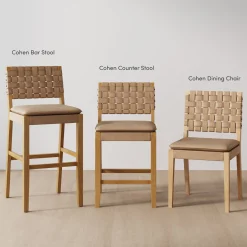 Faux Leather Woven Counter Height Bar Stool Brown
