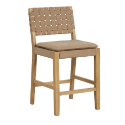 Faux Leather Woven Counter Height Bar Stool Brown