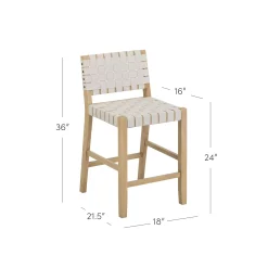 Faux Leather Woven Counter Height Bar Stool Off White
